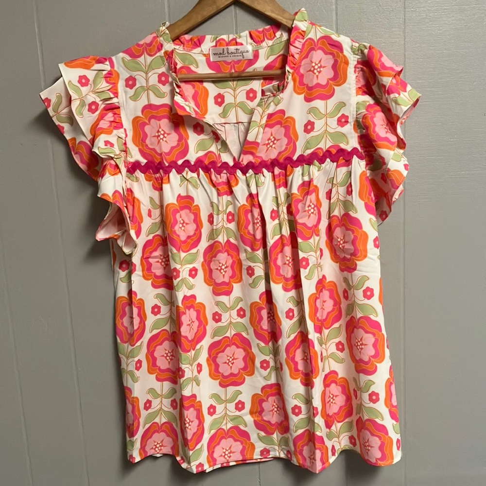 Mod Boutique Flutter Sleeve Blouse with Bib Collar